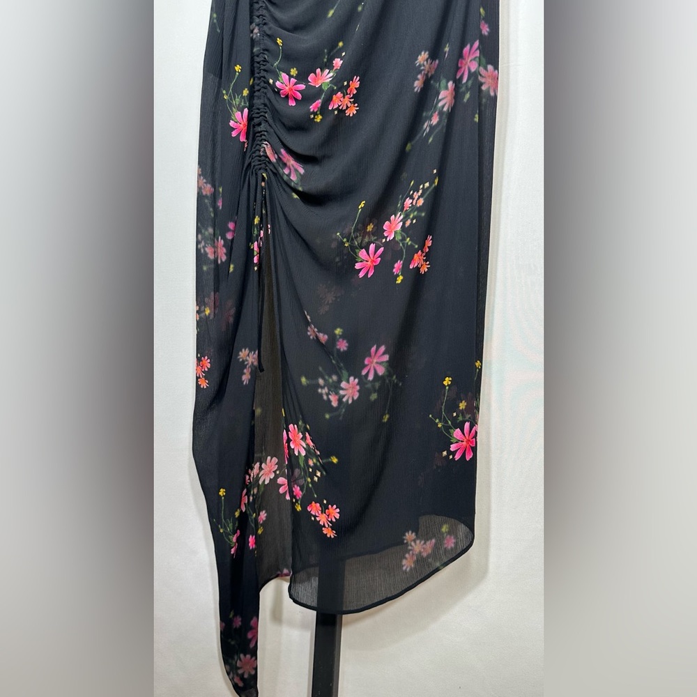 NWT All Saints Safiya Solanio Floral Print V-Neck Ruched Midi Dress US Size 2 - Picture 7 of 12